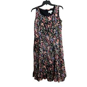 Studio 1 Petite Floral Abstract Sleeveless Ruffle Hem Shift Dress Black 12P